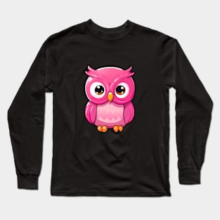 Cute Pink Owl watching Long Sleeve T-Shirt